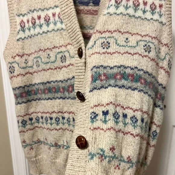 Vintage Eddie Bauer Wool Fair Isle Sweater Vest L - Picture 2 of 6